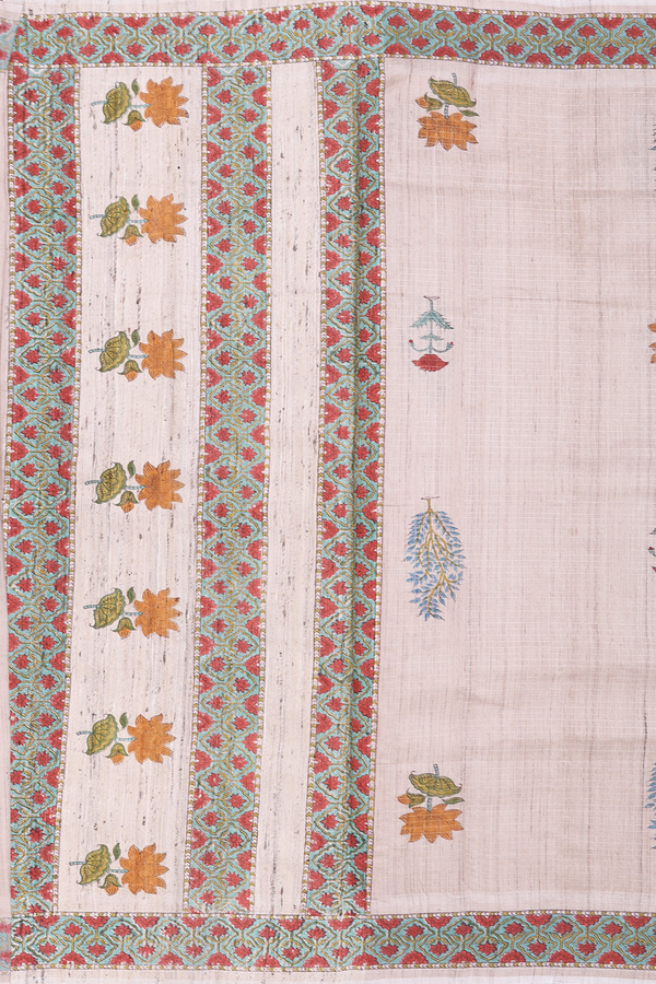 Tussar Silk Saree In Beige With Floral Printed Design