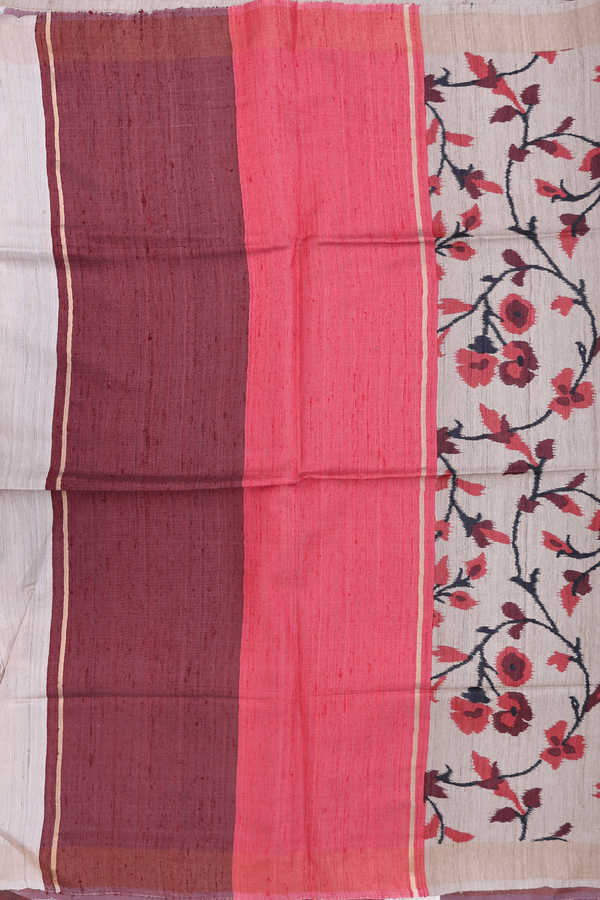 Tussar Silk Saree In Beige With Floral Printed Design