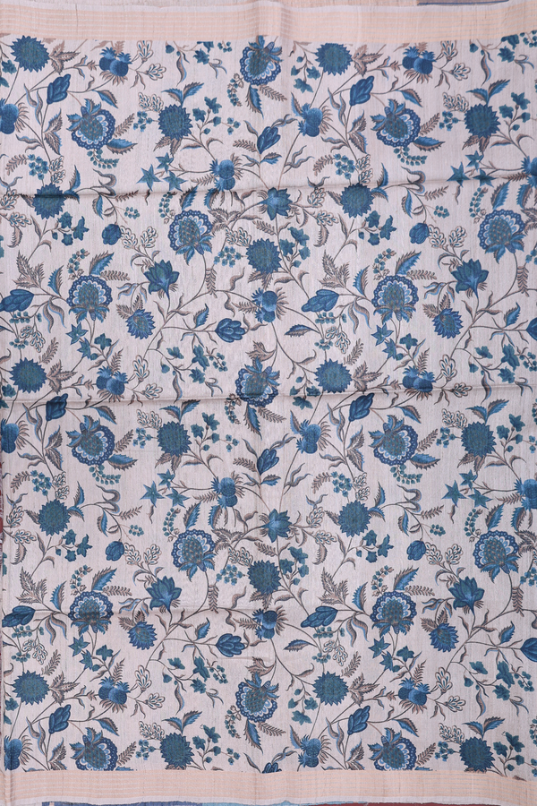 Tussar Silk Saree In Beige With Floral Printed Design