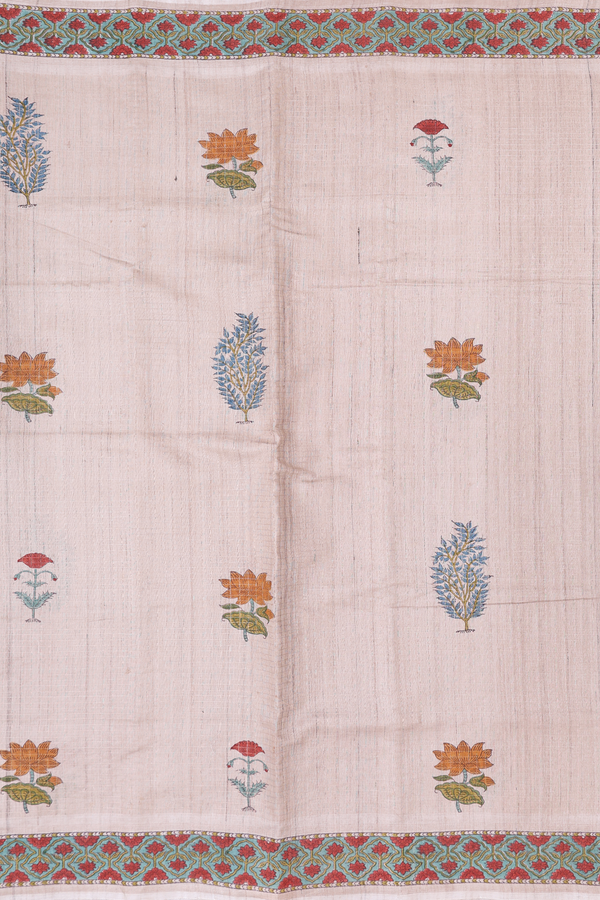 Tussar Silk Saree In Beige With Floral Printed Design