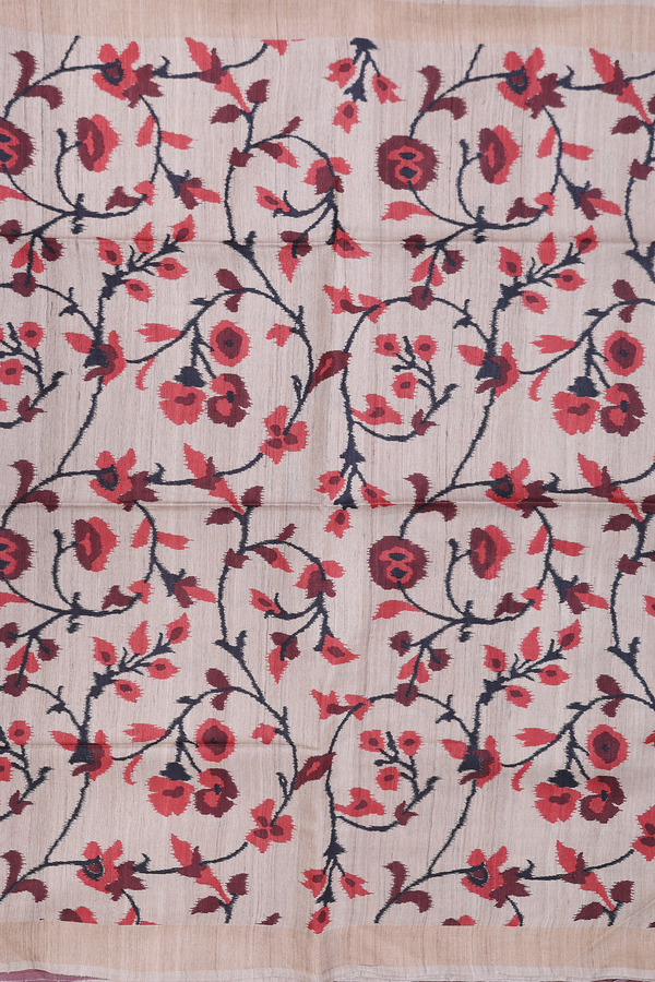 Tussar Silk Saree In Beige With Floral Printed Design