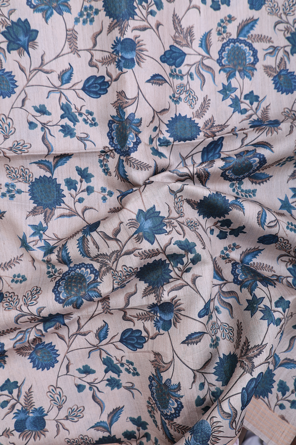 Tussar Silk Saree In Beige With Floral Printed Design