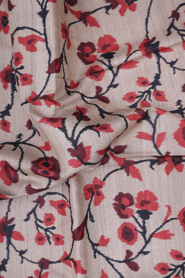 Tussar Silk Saree In Beige With Floral Printed Design