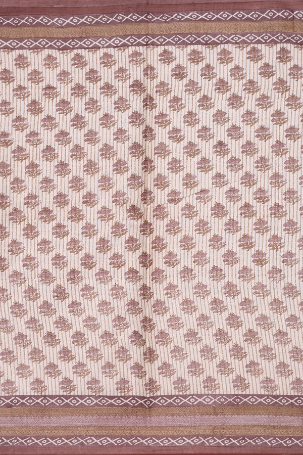 Tussar Silk Saree In Beige With Floral Printed Design