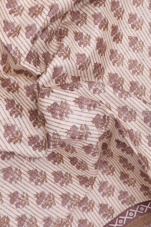 Tussar Silk Saree In Beige With Floral Printed Design