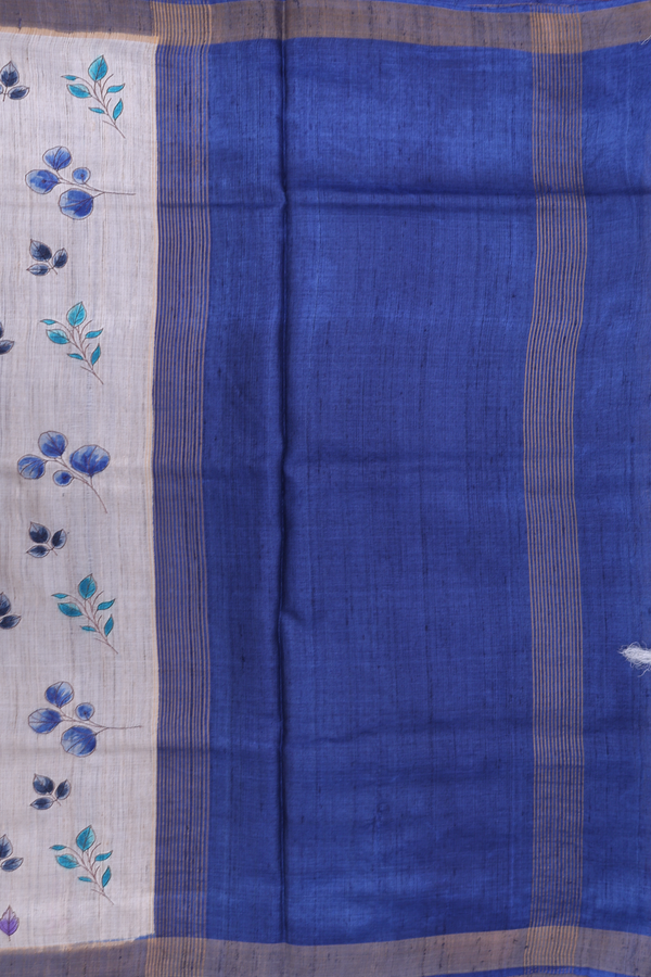Tussar Silk Saree In Beige With Leaf Printed Design
