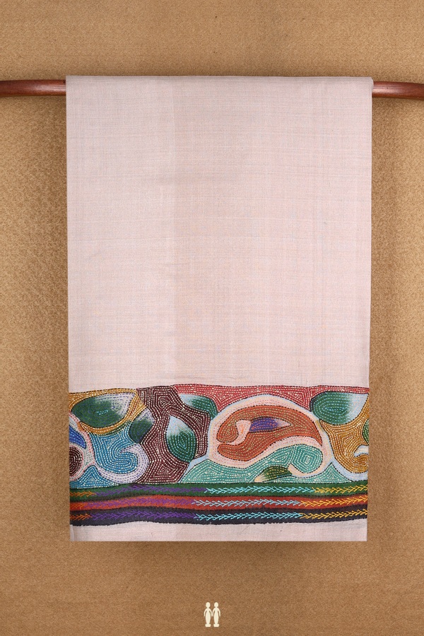 Tussar Silk Saree In Beige With Paisley Border
