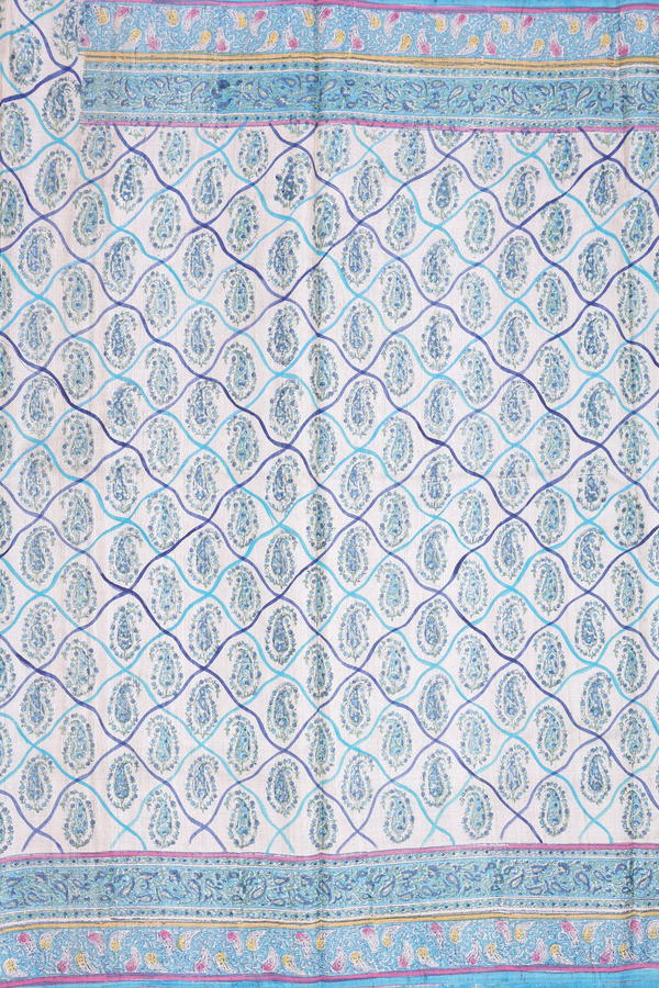 Tussar Silk Saree In Beige With Paisley Design