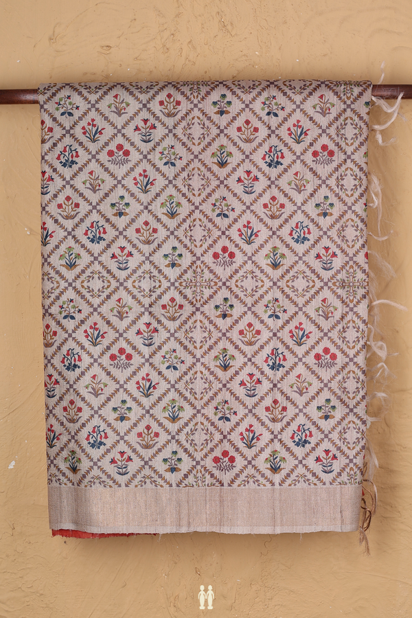 Tussar Silk Saree In Beige With Printed Design