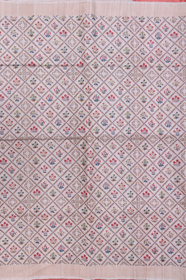 Tussar Silk Saree In Beige With Printed Design