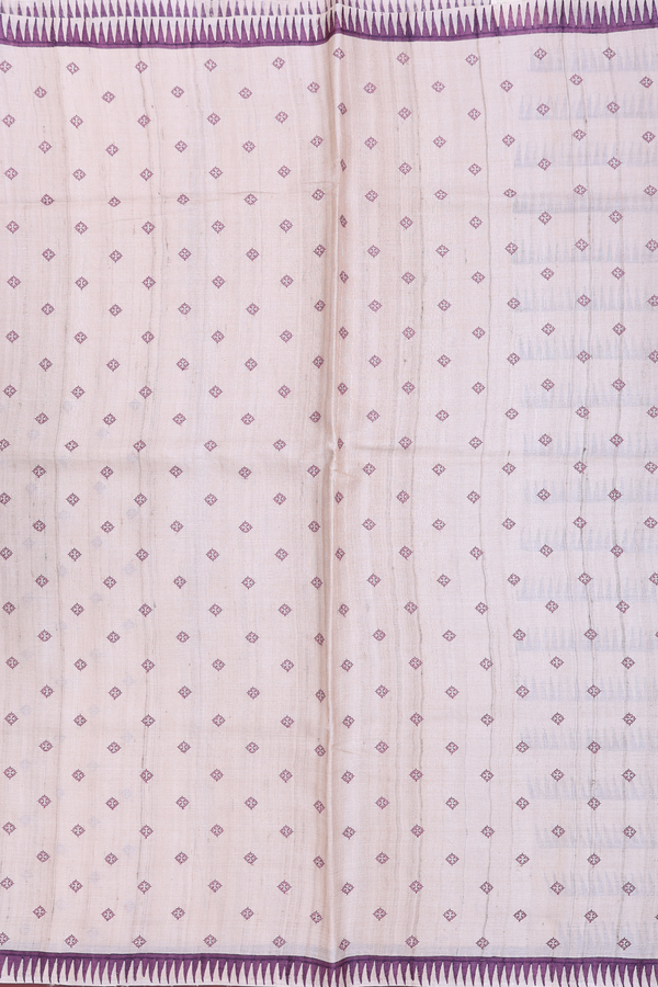 Tussar Silk Saree In Beige With Threadwork Buttas