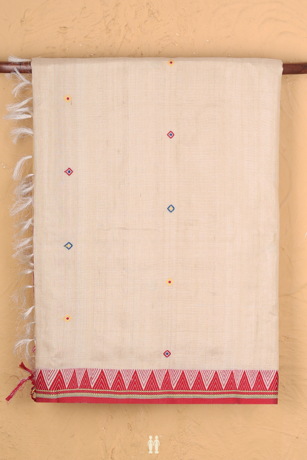 Tussar Silk Saree In Cream Color With Threadwork Buttis