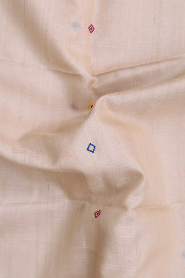 Tussar Silk Saree In Cream Color With Threadwork Buttis