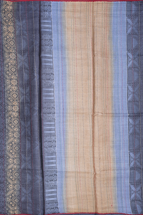 Tussar Silk Saree In Beige With Triangle Design