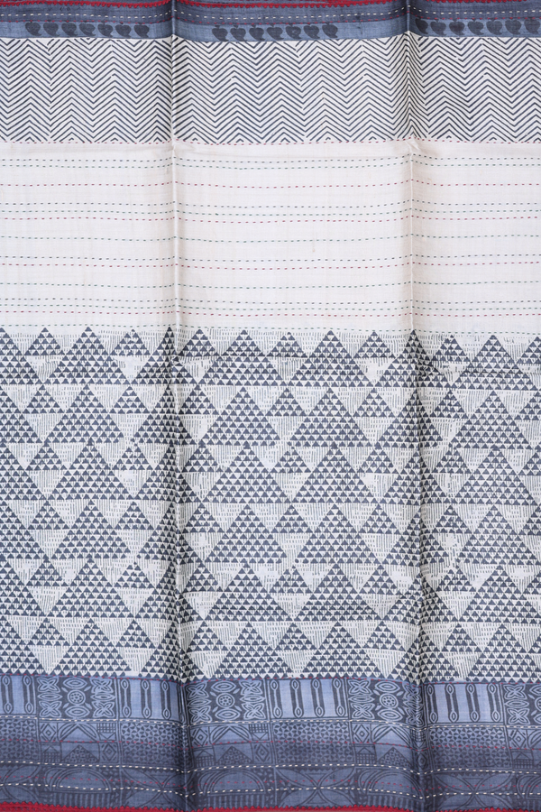 Tussar Silk Saree In Beige With Triangle Design