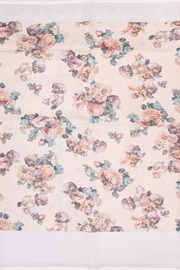 Tussar Silk Saree In Beige With Zari Buttas