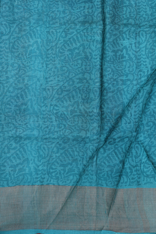 Tussar Silk Saree In Berry Blue With Floral Design