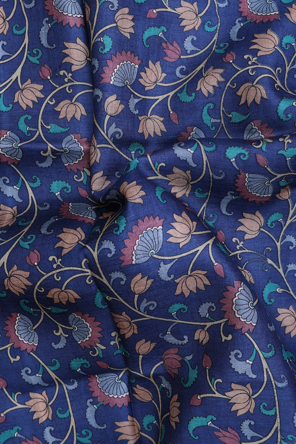 Tussar Silk Saree In Berry Blue With Floral Design