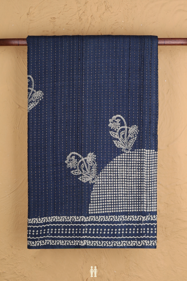 Tussar Silk Saree In Berry Blue With Stripes Design