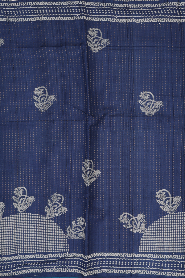 Tussar Silk Saree In Berry Blue With Stripes Design