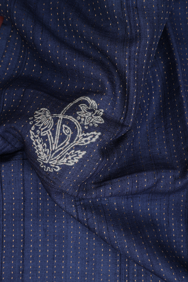 Tussar Silk Saree In Berry Blue With Stripes Design