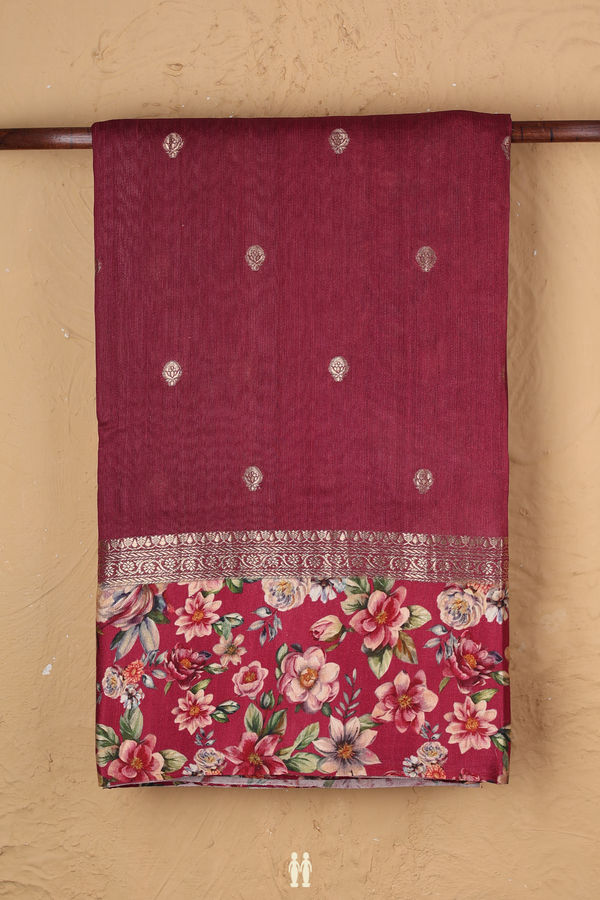 Tussar Silk Saree In Berry Brown With Zari Buttas