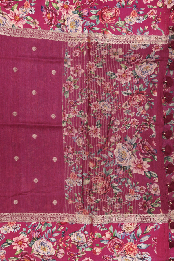 Tussar Silk Saree In Berry Brown With Zari Buttas