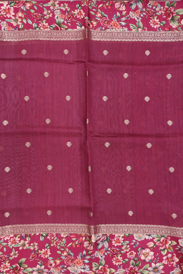 Tussar Silk Saree In Berry Brown With Zari Buttas
