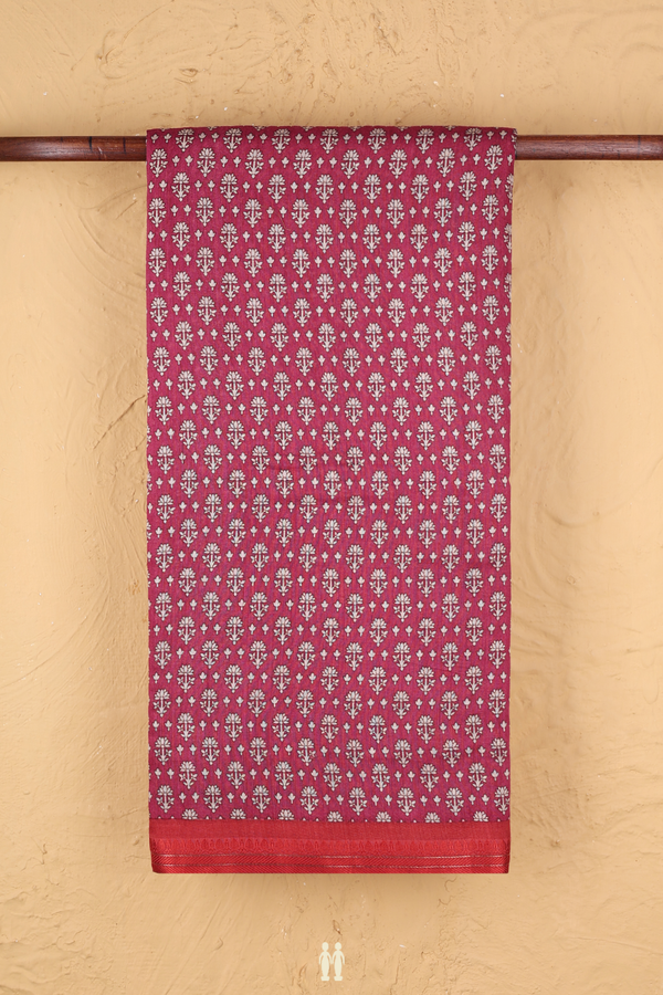 Tussar Silk Saree In Berry Purple With Floral Design