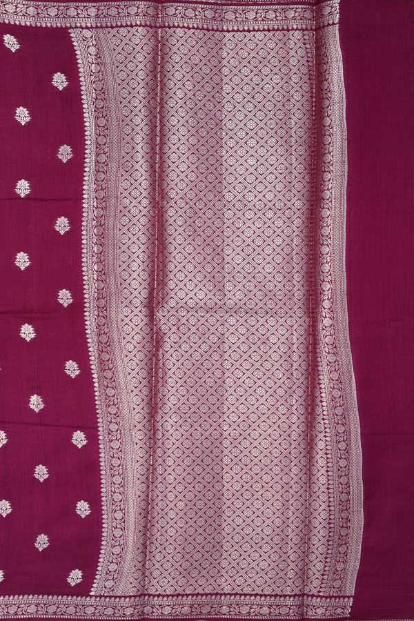 Tussar Silk Saree In Berry Purple With Floral Thread Motifs