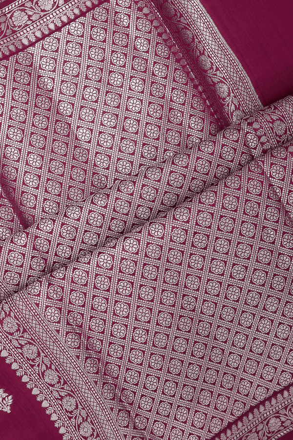 Tussar Silk Saree In Berry Purple With Floral Thread Motifs