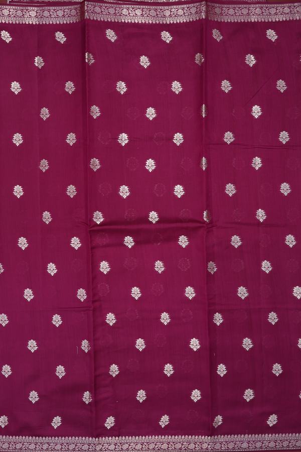 Tussar Silk Saree In Berry Purple With Floral Thread Motifs