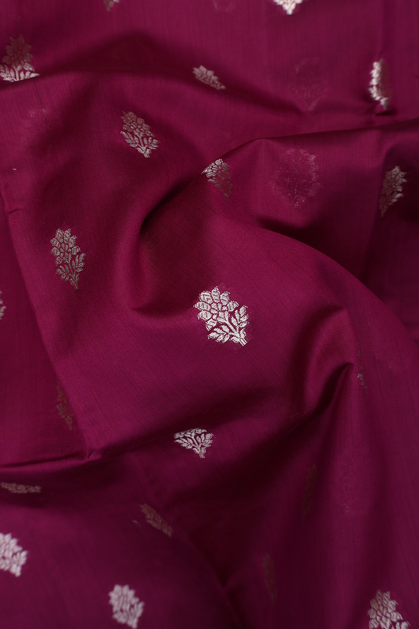 Tussar Silk Saree In Berry Purple With Floral Thread Motifs