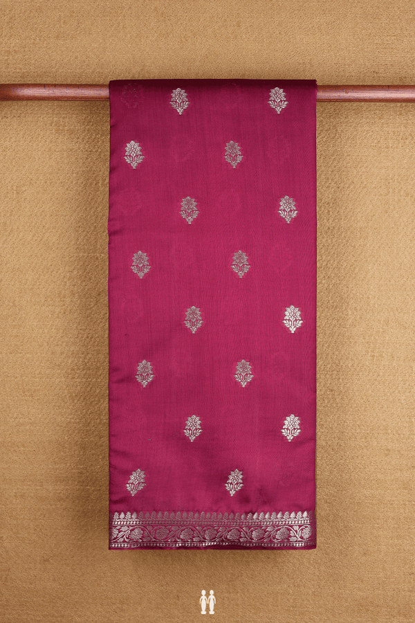 Tussar Silk Saree In Berry Purple With Floral Thread Motifs