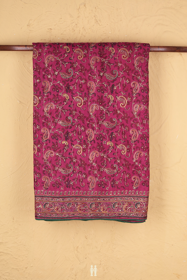 Tussar Silk Saree In Berry Purple With Paisley Design