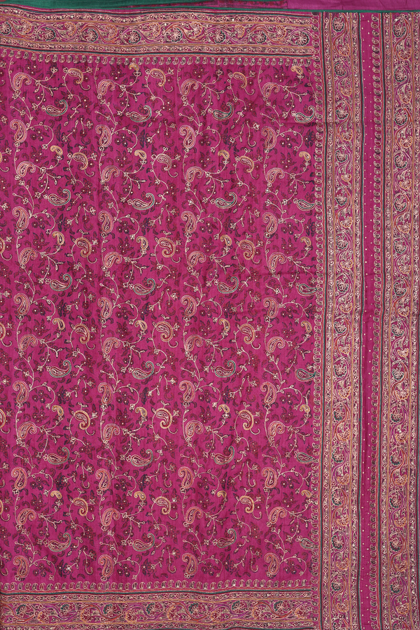 Tussar Silk Saree In Berry Purple With Paisley Design