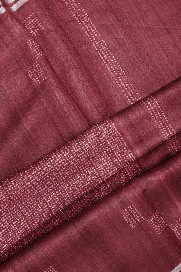 Tussar Silk Saree In Berry Red With Threadwork Buttas