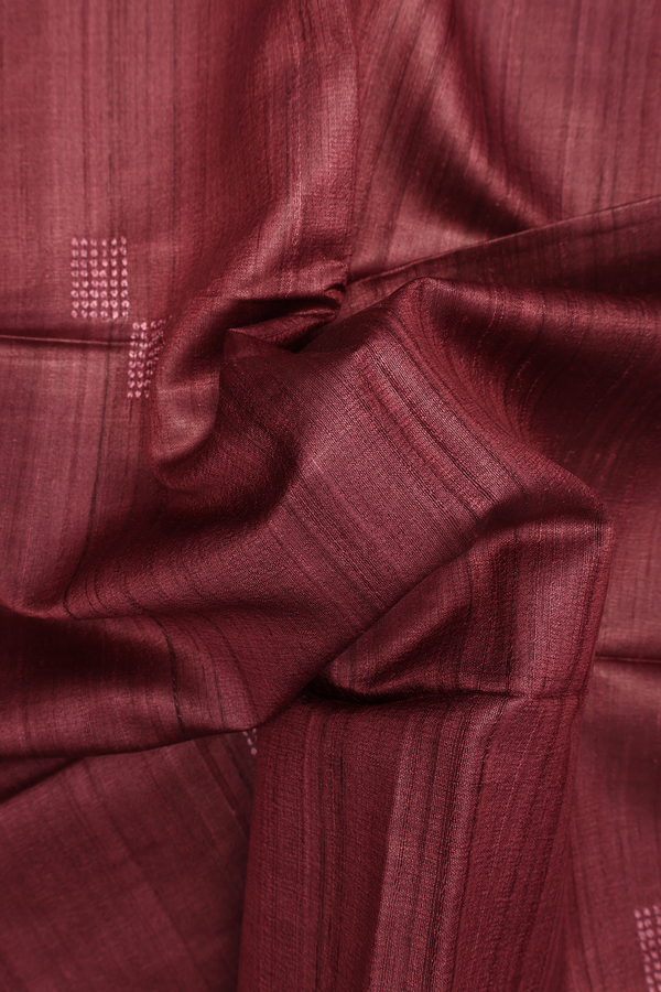 Tussar Silk Saree In Berry Red With Threadwork Buttas