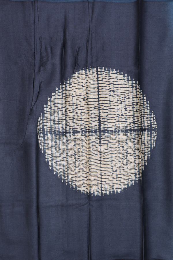 Tussar Silk Saree In Black And Blue With Chevron Design