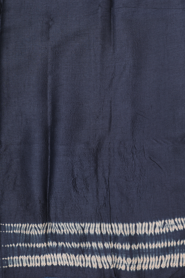 Tussar Silk Saree In Black And Blue With Chevron Design