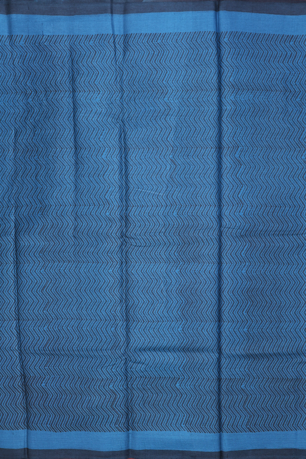 Tussar Silk Saree In Black And Blue With Chevron Design