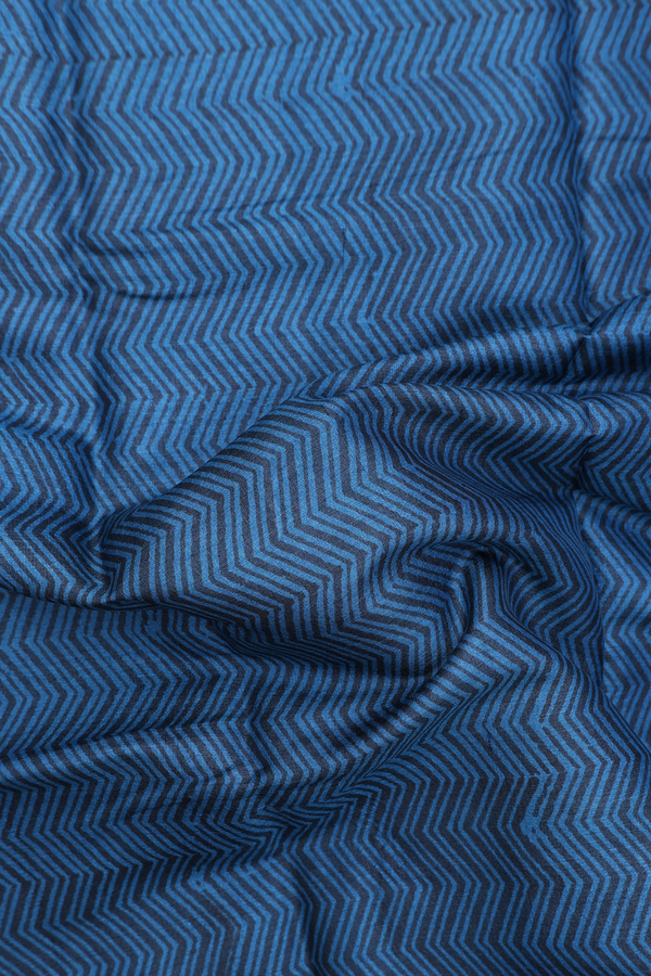 Tussar Silk Saree In Black And Blue With Chevron Design