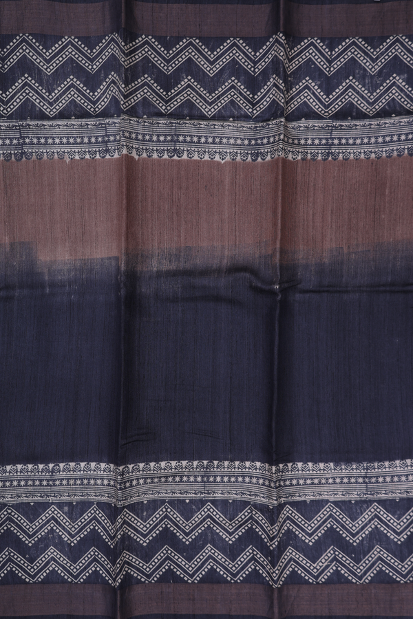Tussar Silk Saree In Black And Brown With Chevron Border