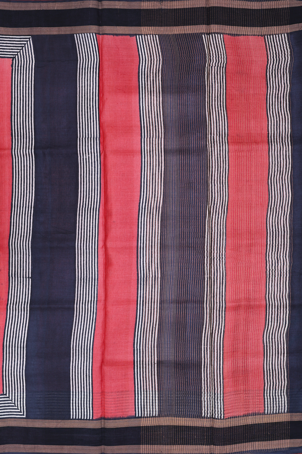 Tussar Silk Saree In Black And White With Printed Design