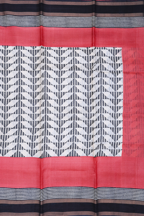 Tussar Silk Saree In Black And White With Printed Design