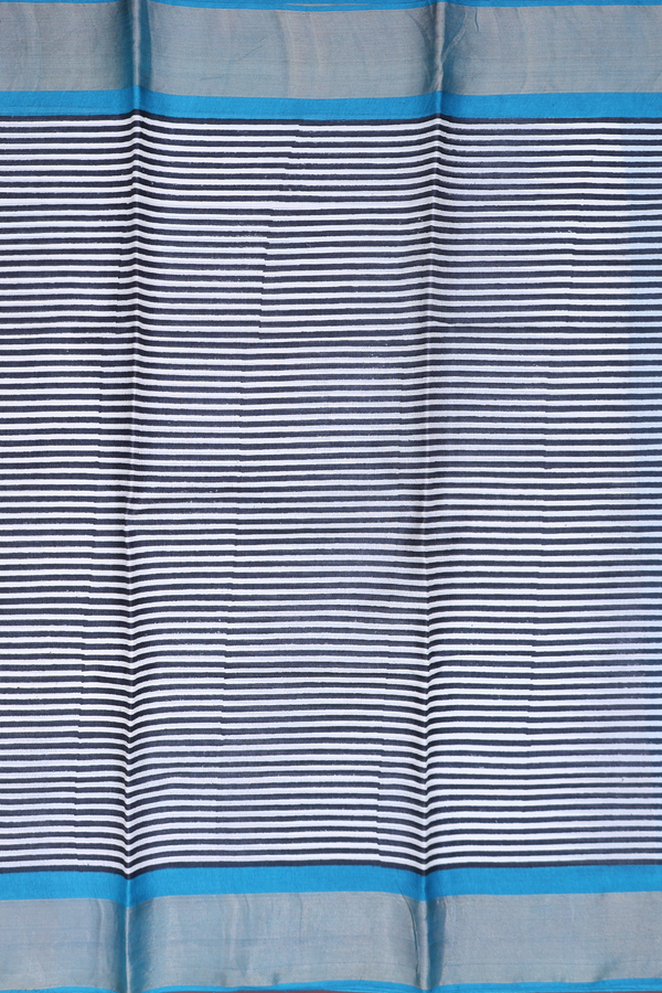 Tussar Silk Saree In Black And White With Stripes Design