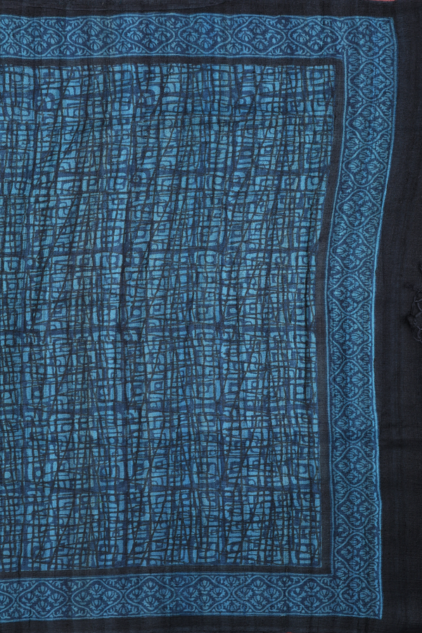 Tussar Silk Saree In Black And Blue With Allover Design