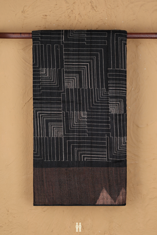 Tussar Silk Saree In Charcoal Grey With Allover Design