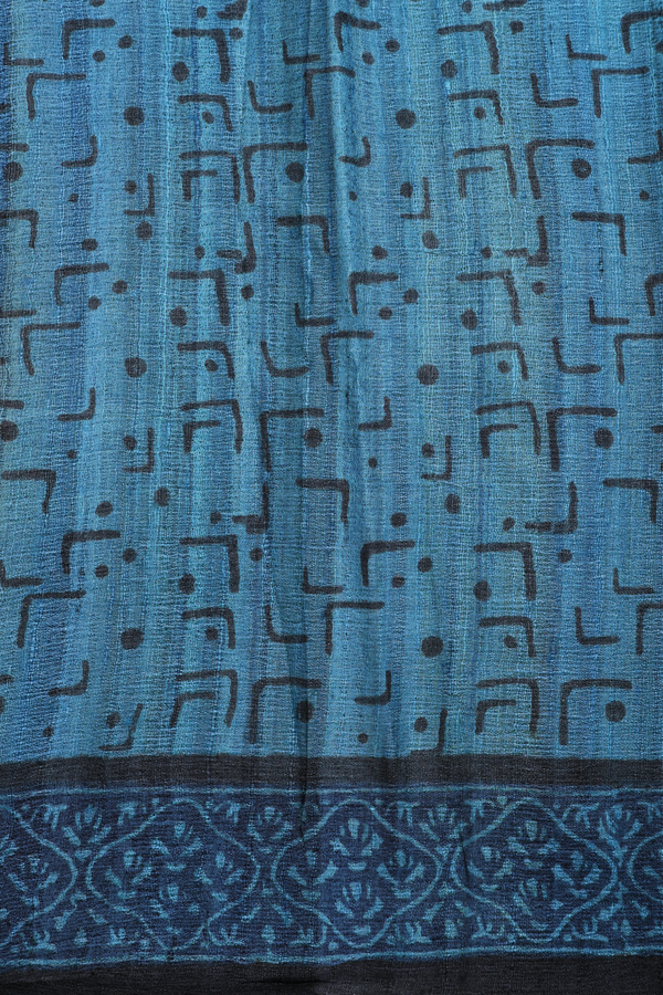 Tussar Silk Saree In Black And Blue With Allover Design
