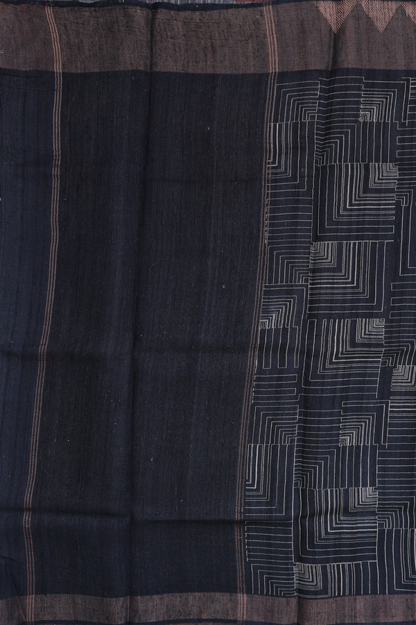 Tussar Silk Saree In Charcoal Grey With Allover Design